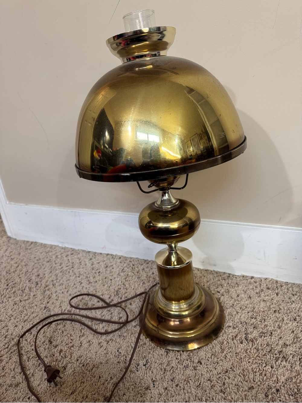 Brass Finish Table Lamp - Brass Hurricane, mushroom Dome Shade Lamp